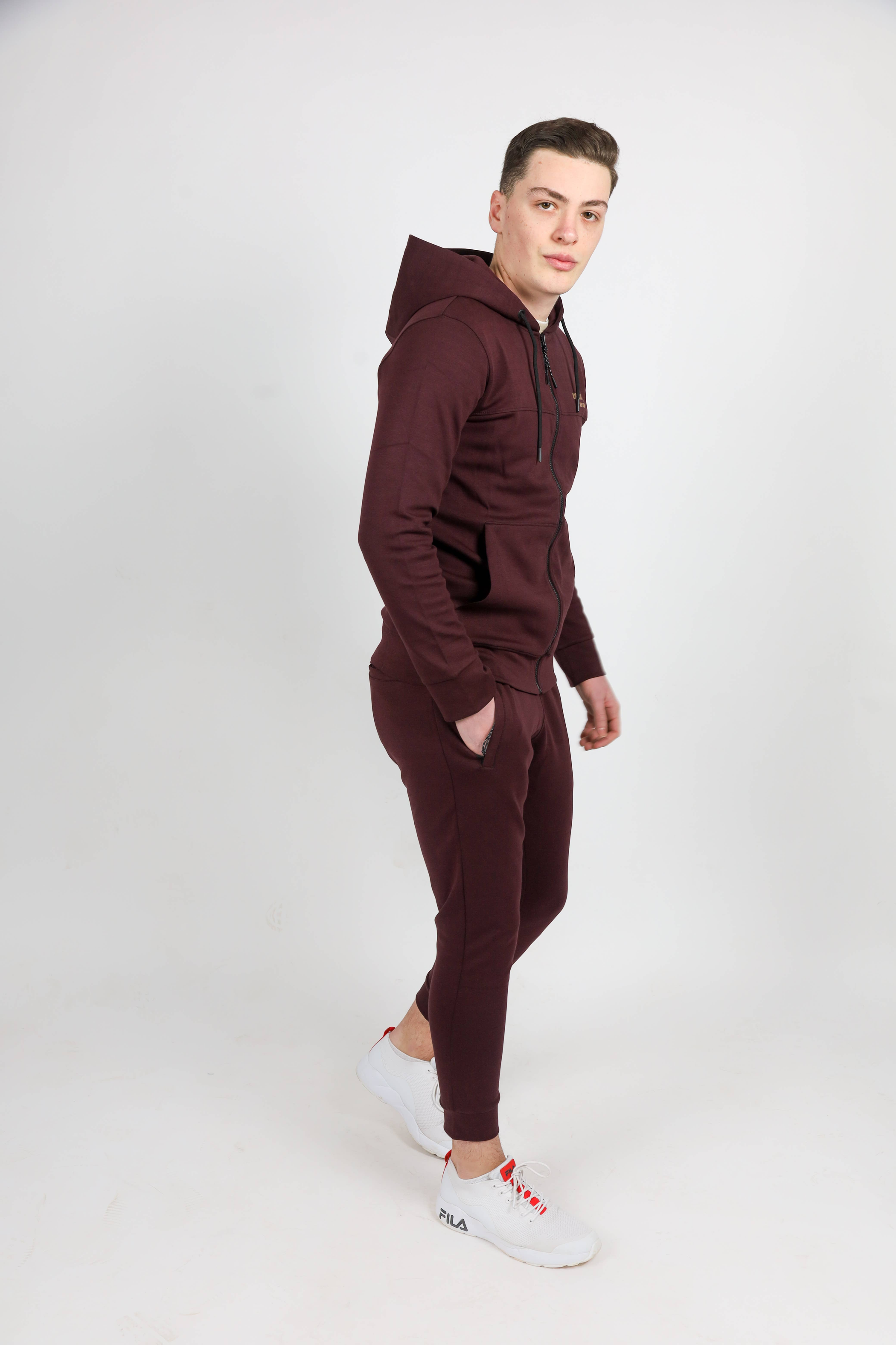 Men Burgundy Sweat Suit