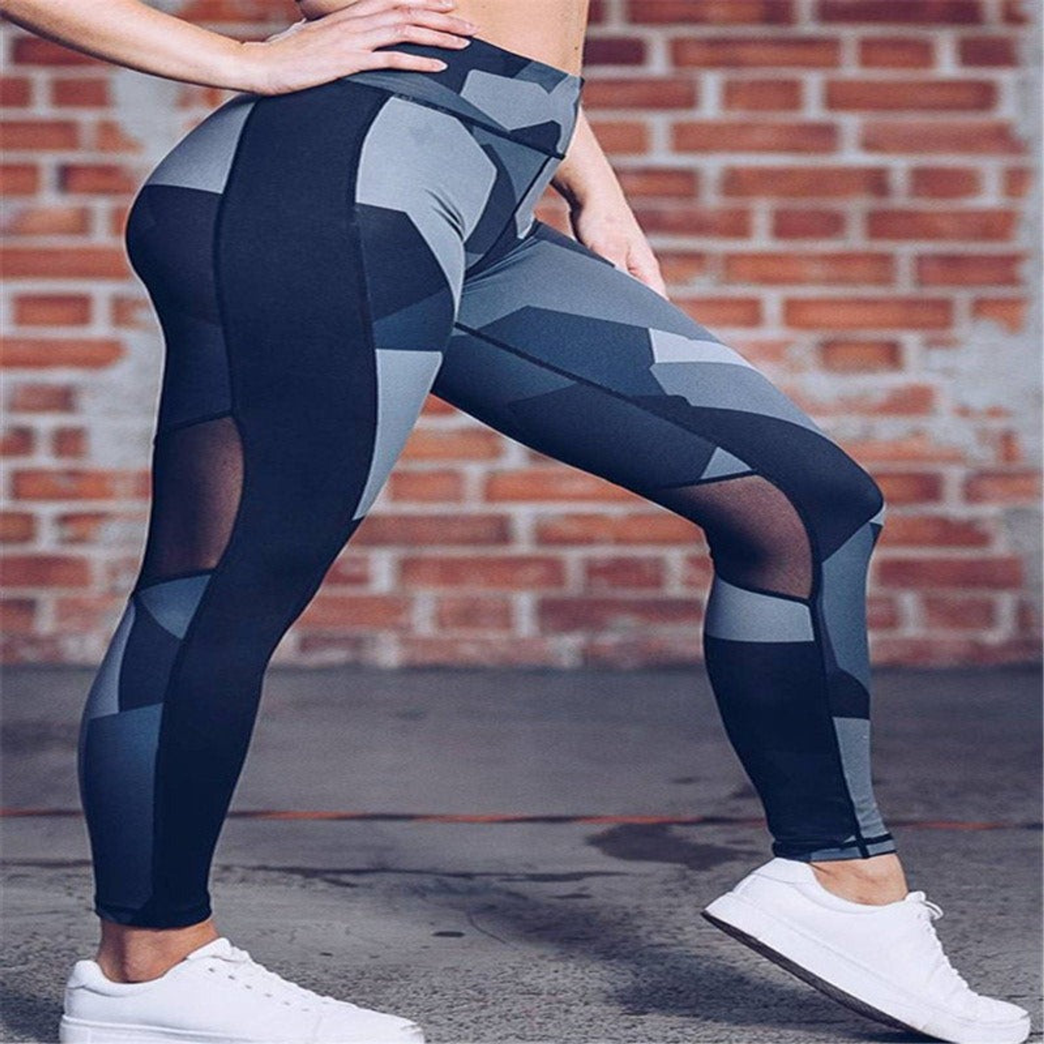 La Belle Fantastique - Splice Geometric Printed Slim Yoga Pants Leggings