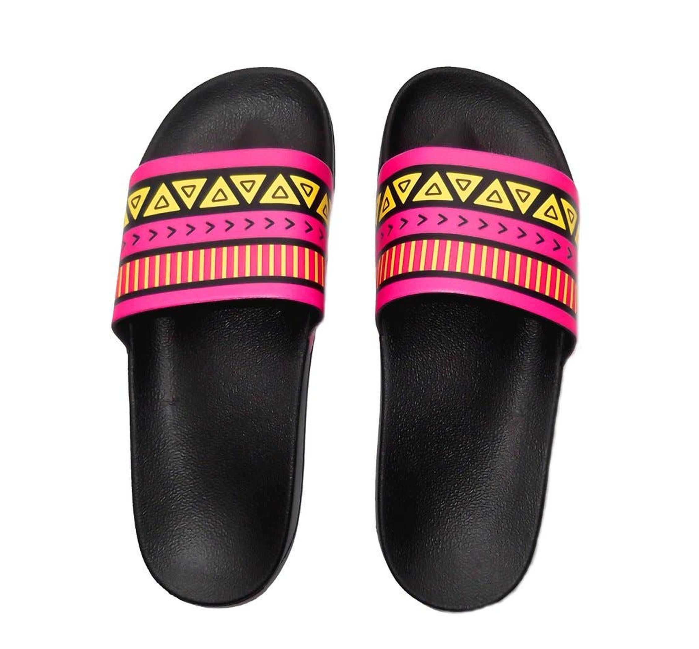 Yellow/Pink Hawaiian Print Slide Sandals