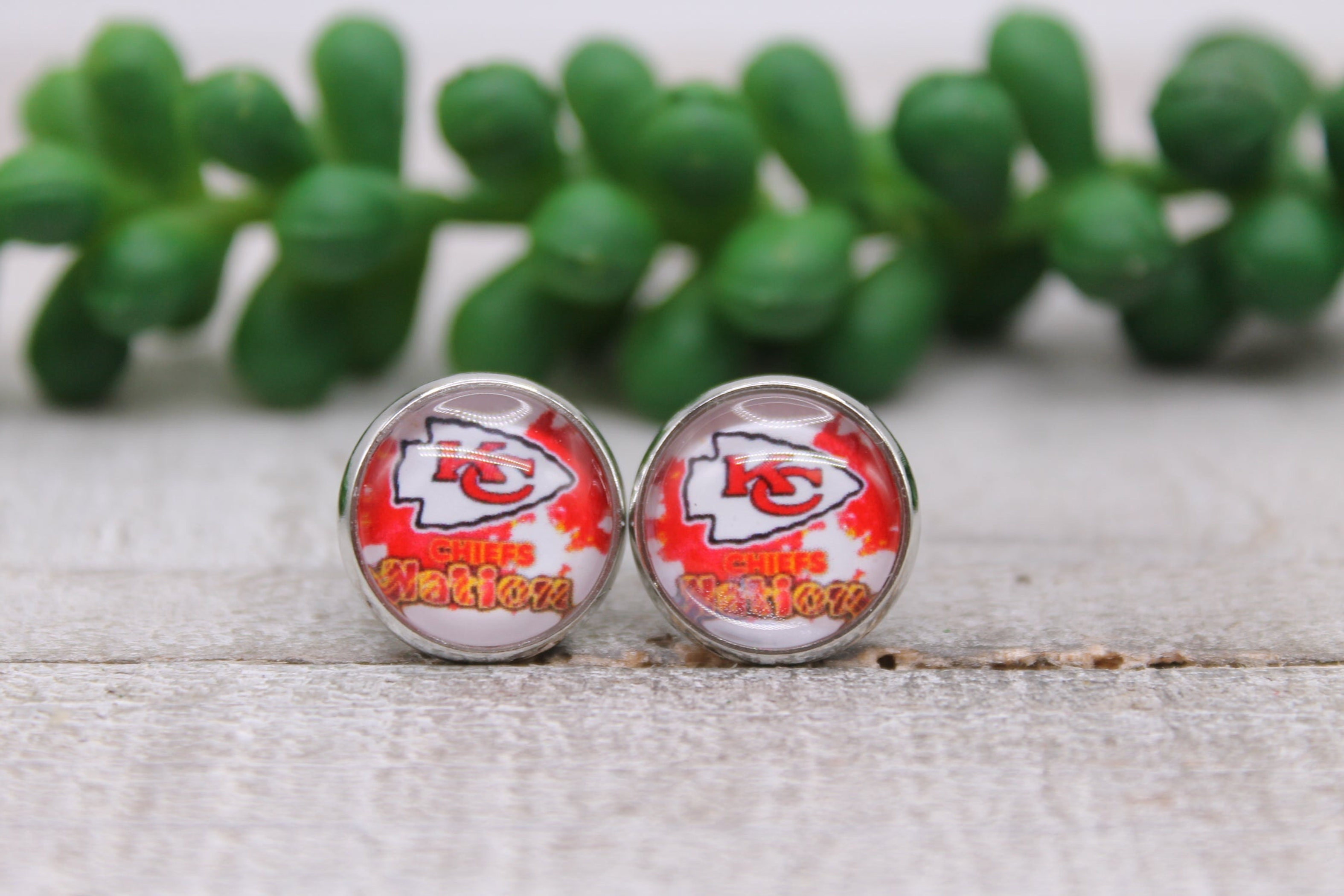 Football - KC Nation | 12mm Glass Stud Earrings