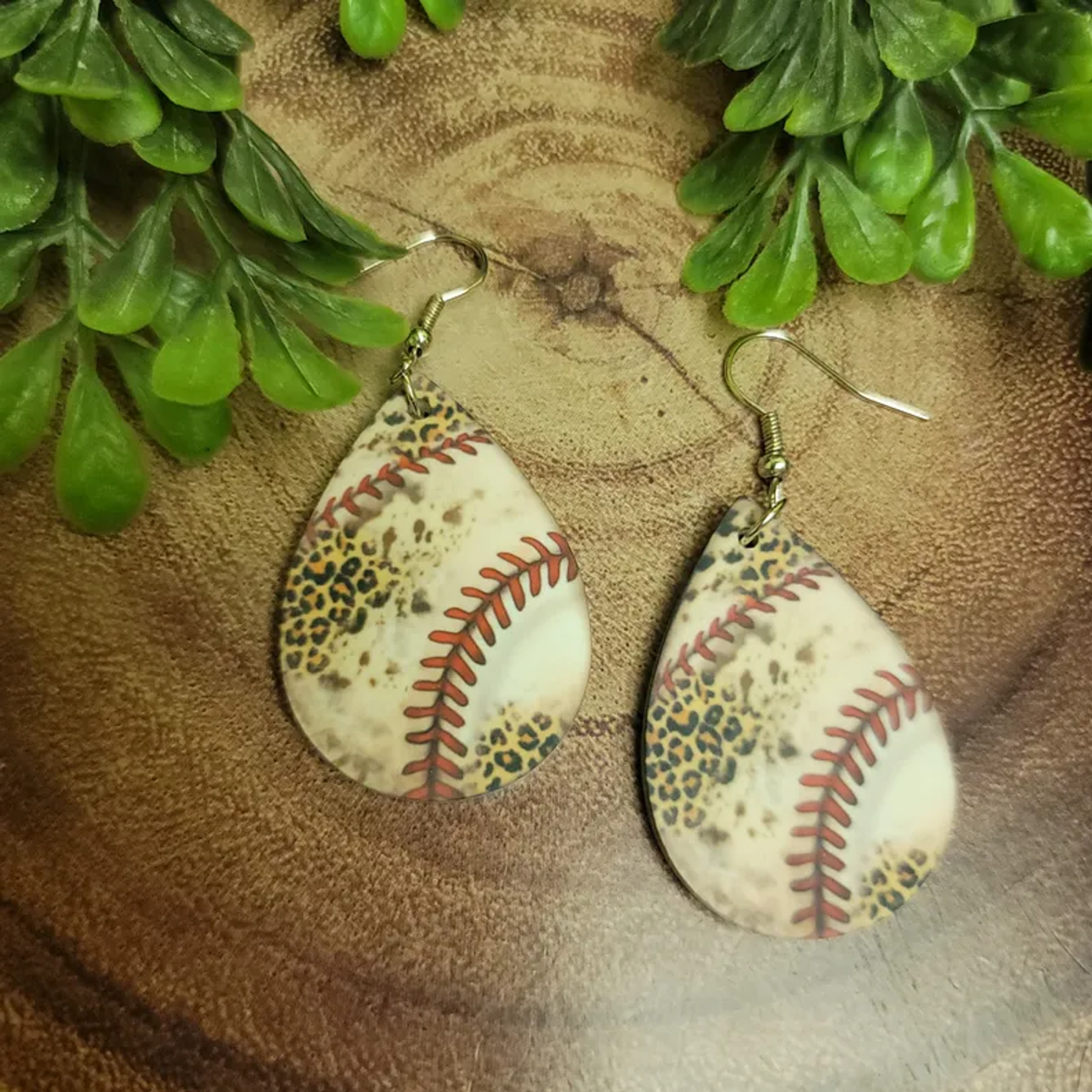 Baseball & Leopard Teardrop | Dangle Earrings