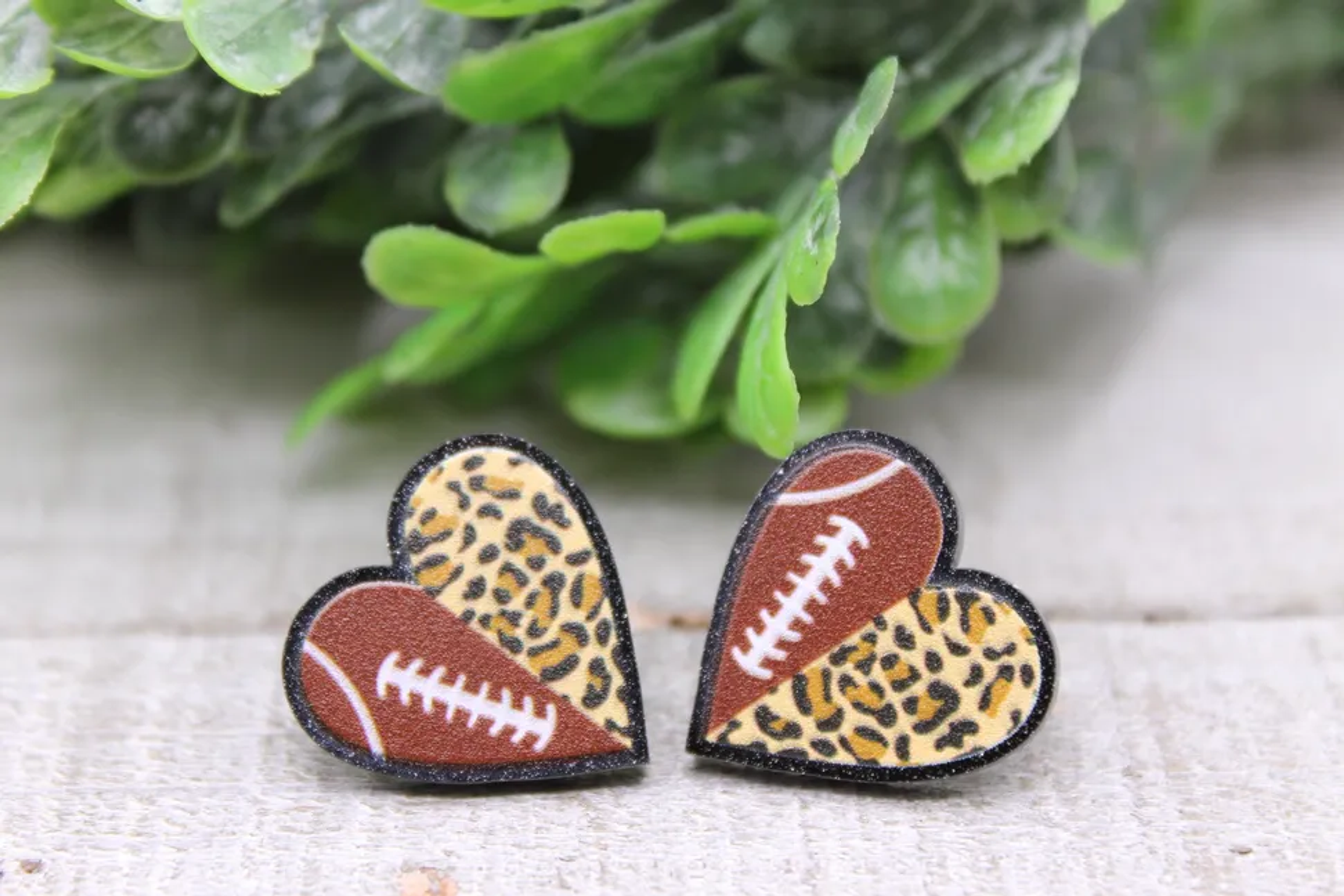 Football & Leopard Hearts || Stud Earrings