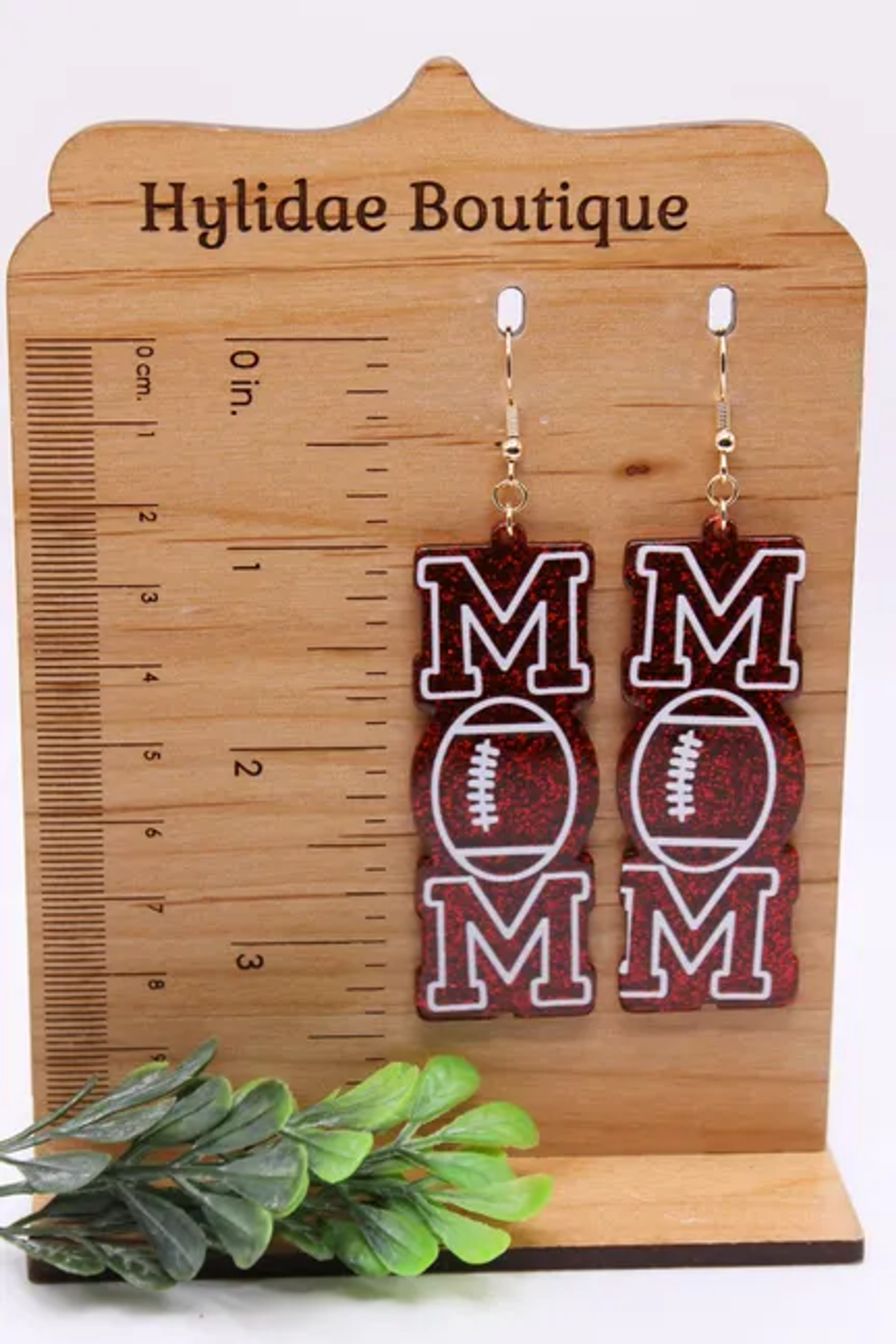 Football MOM Red Glitter || Dangle Earrings