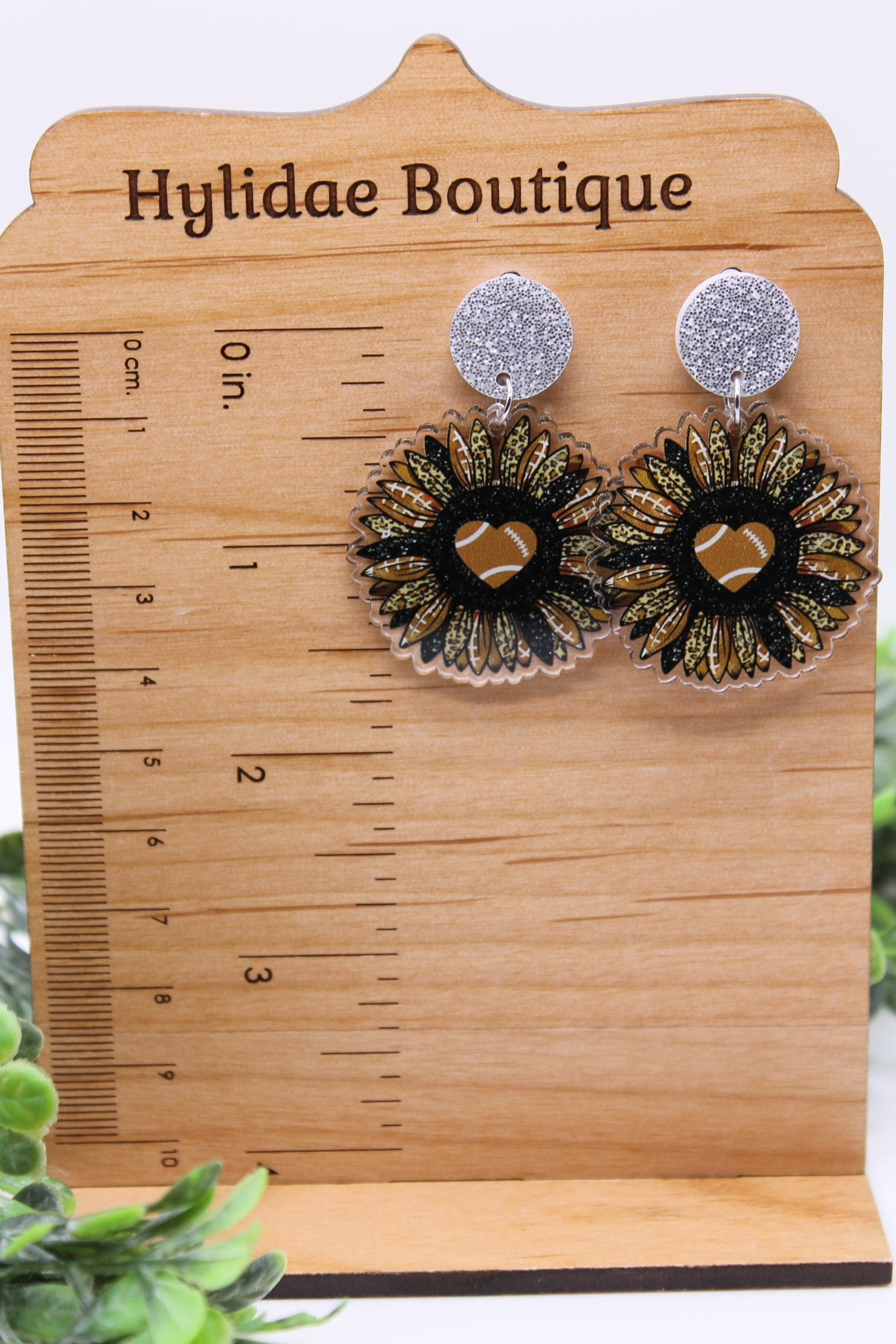 Football Sunflower - Silver Glitter || Dangle Earrings