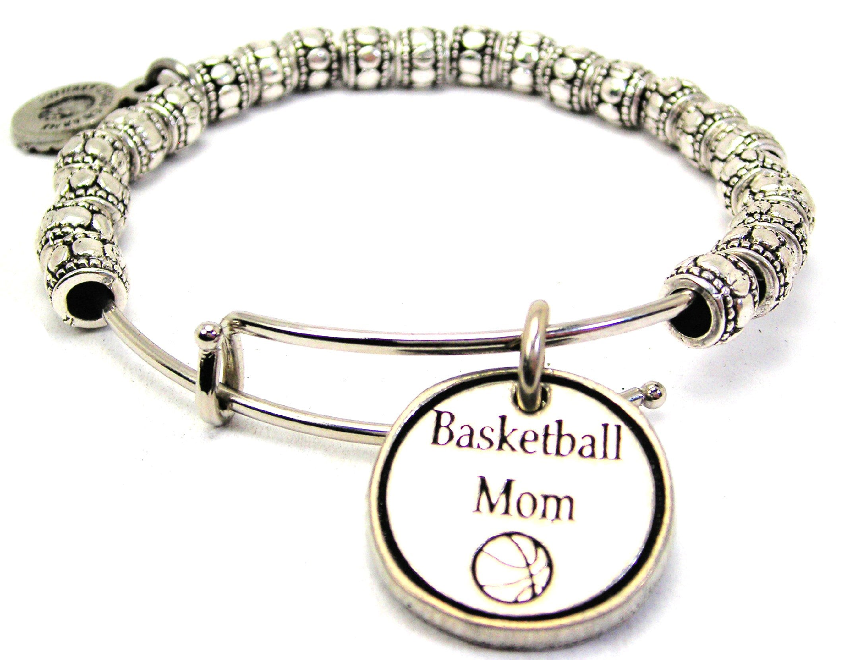 Basketball Mom Metal Beaded Bangle Bracelet