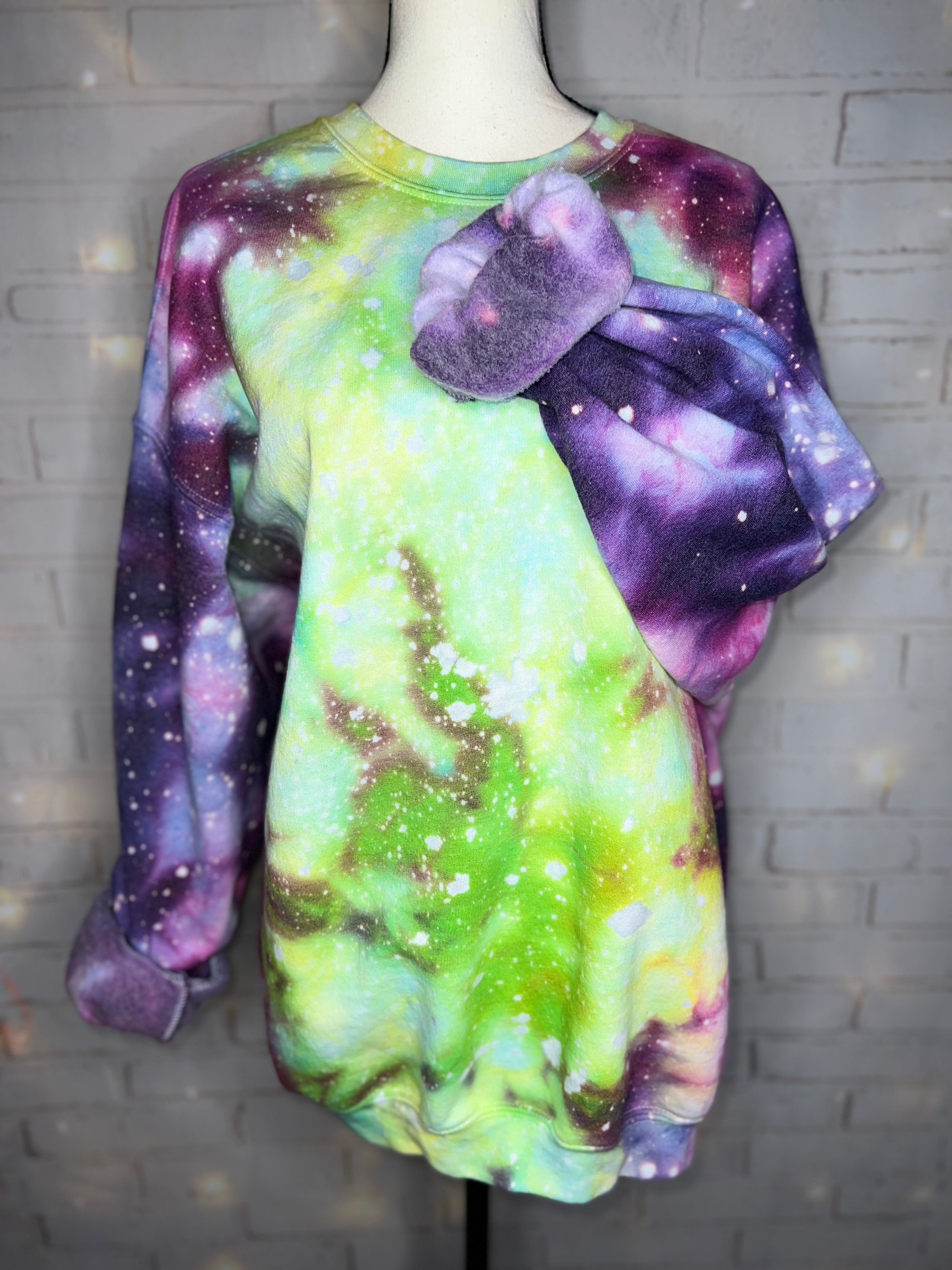 Harlequin Green Galaxy Ice Dyed Tie Dye Blank Crewneck Sweatshirt