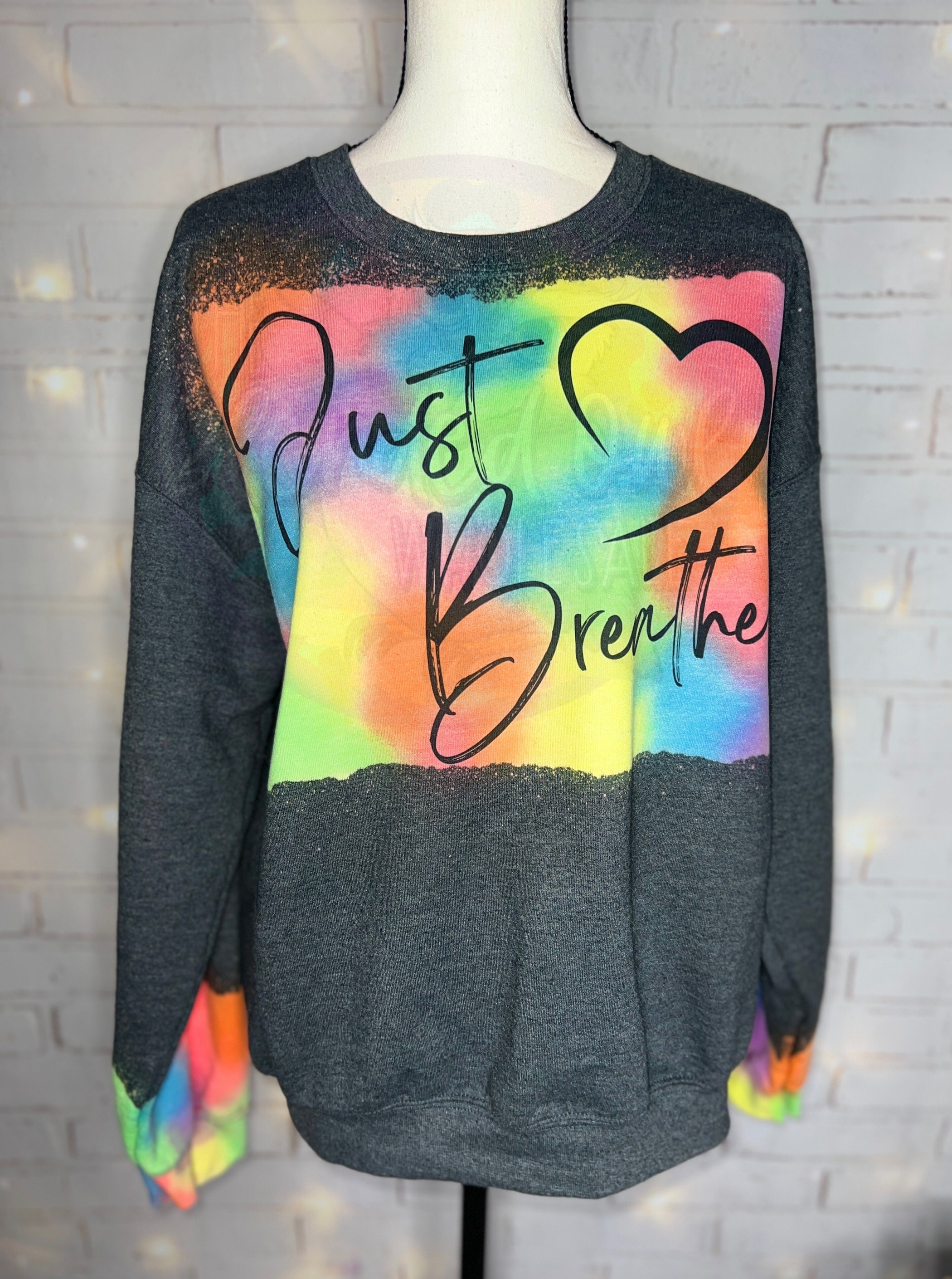 Just Breathe Patchwork Reverse Tie Dye Blank Crewneck Sweatshirt