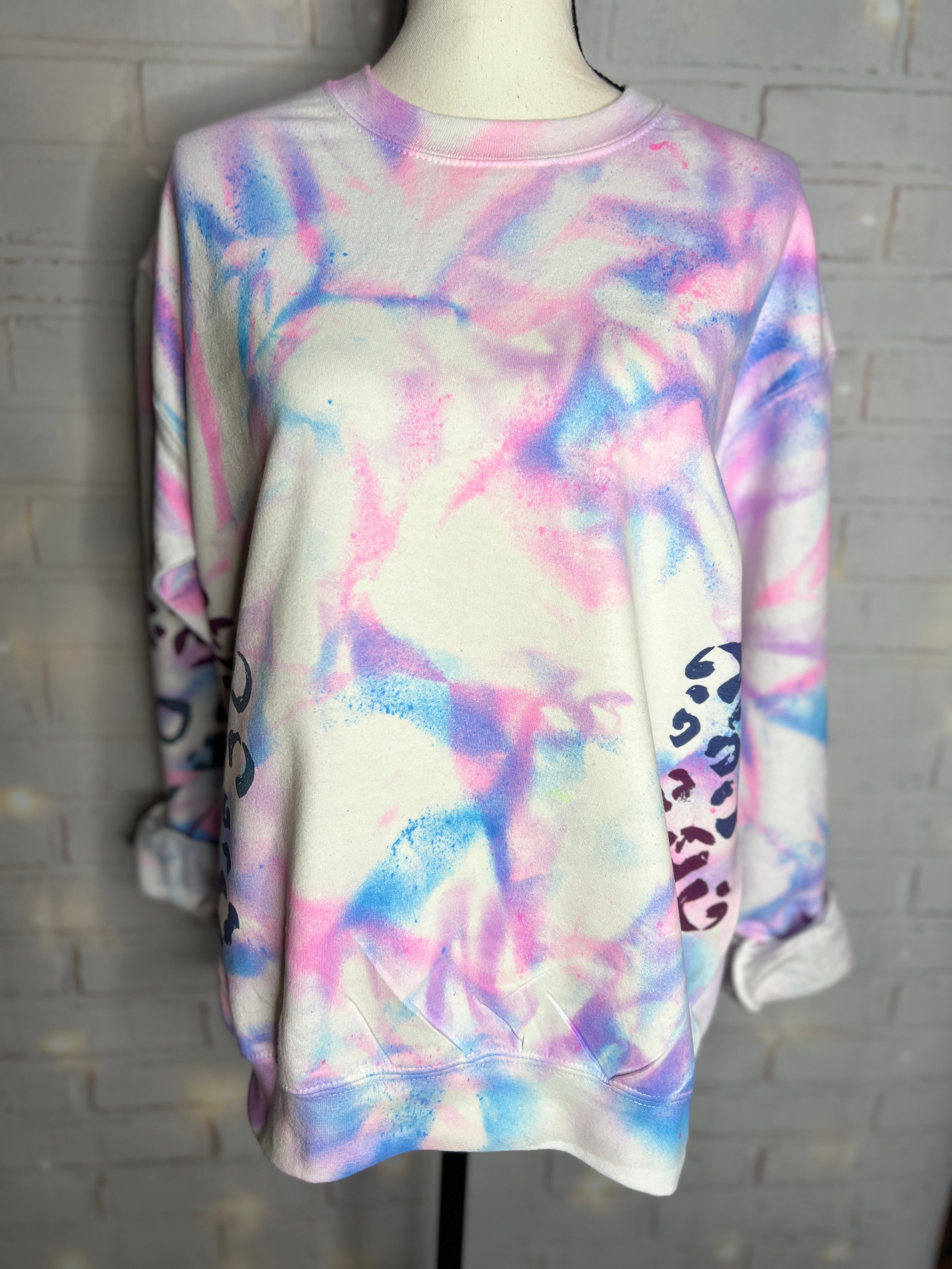 Neon Tie Dye with Leopard Accents Blank Sweatshirt