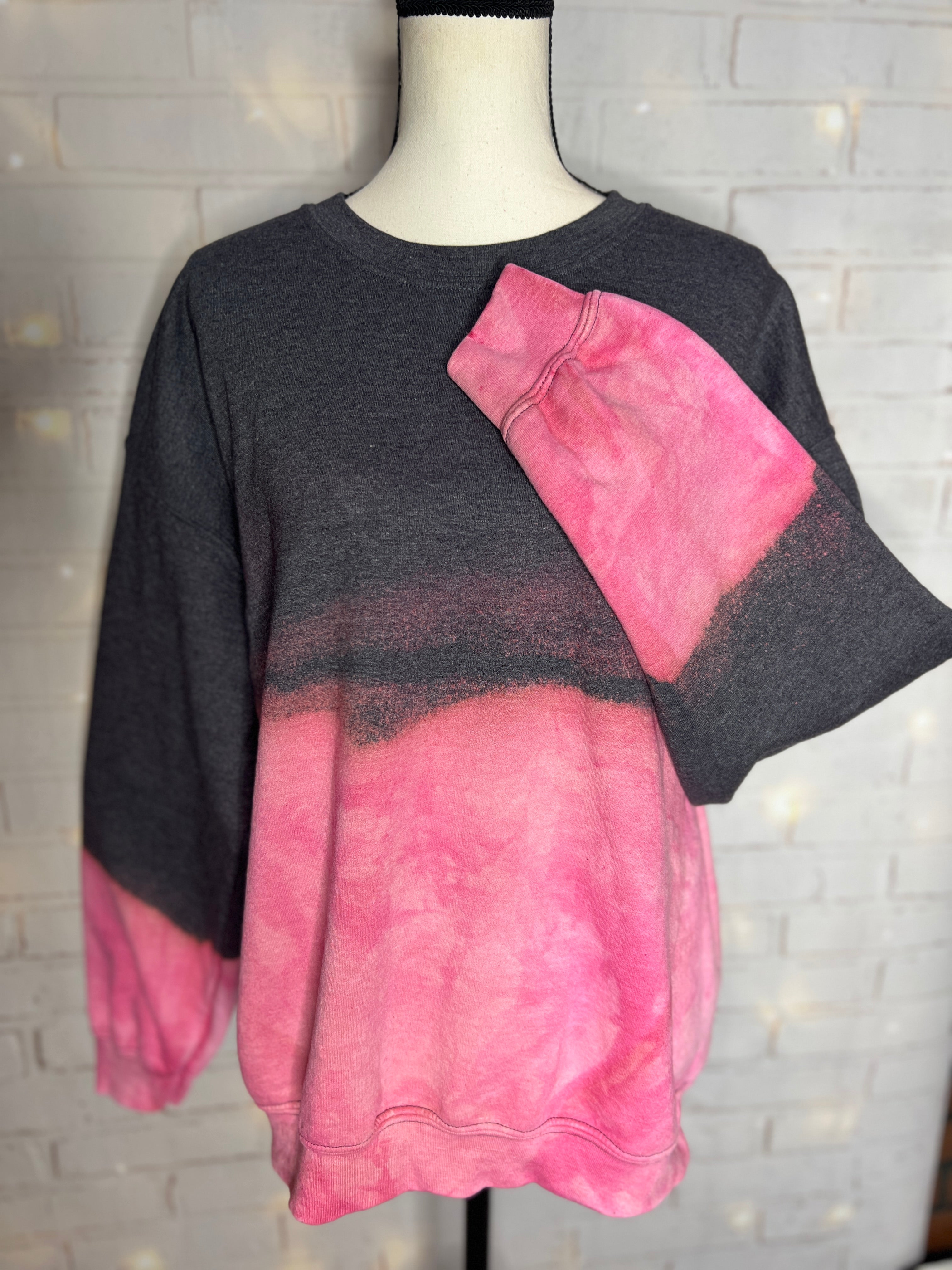 Pink/Grey Ombre Tie Dye Blank Crewneck Sweatshirt