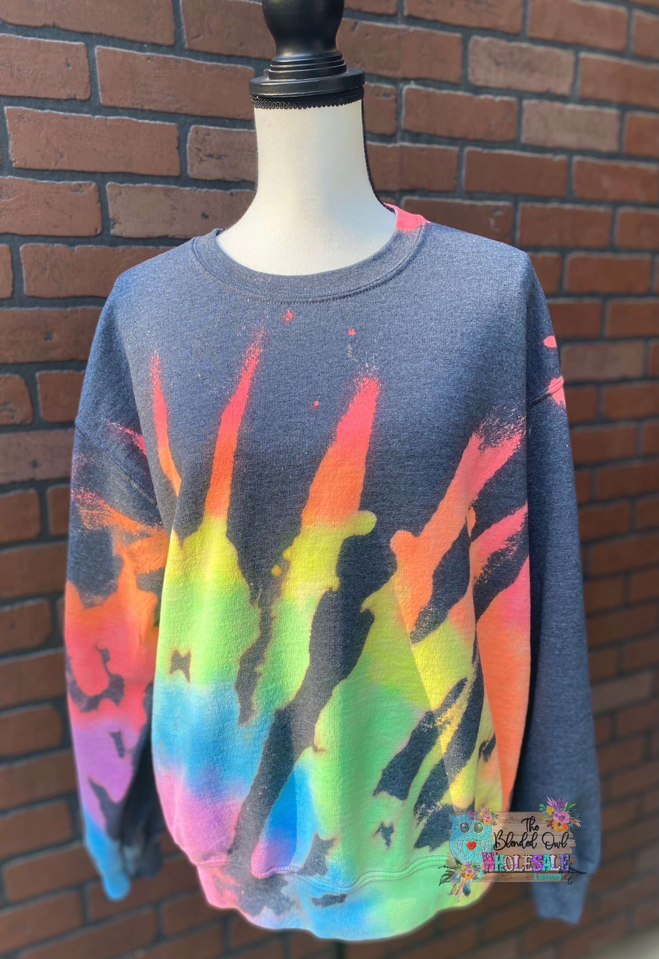 Rainbow Burst Tie Dye Blank Crewneck Sweatshirt