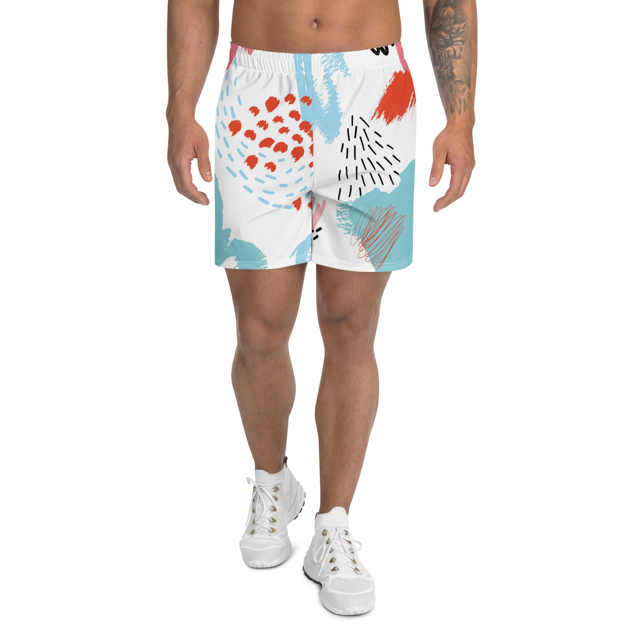 Red Blue Men's Paint Abstract Brush Stroke Athletic Shorts