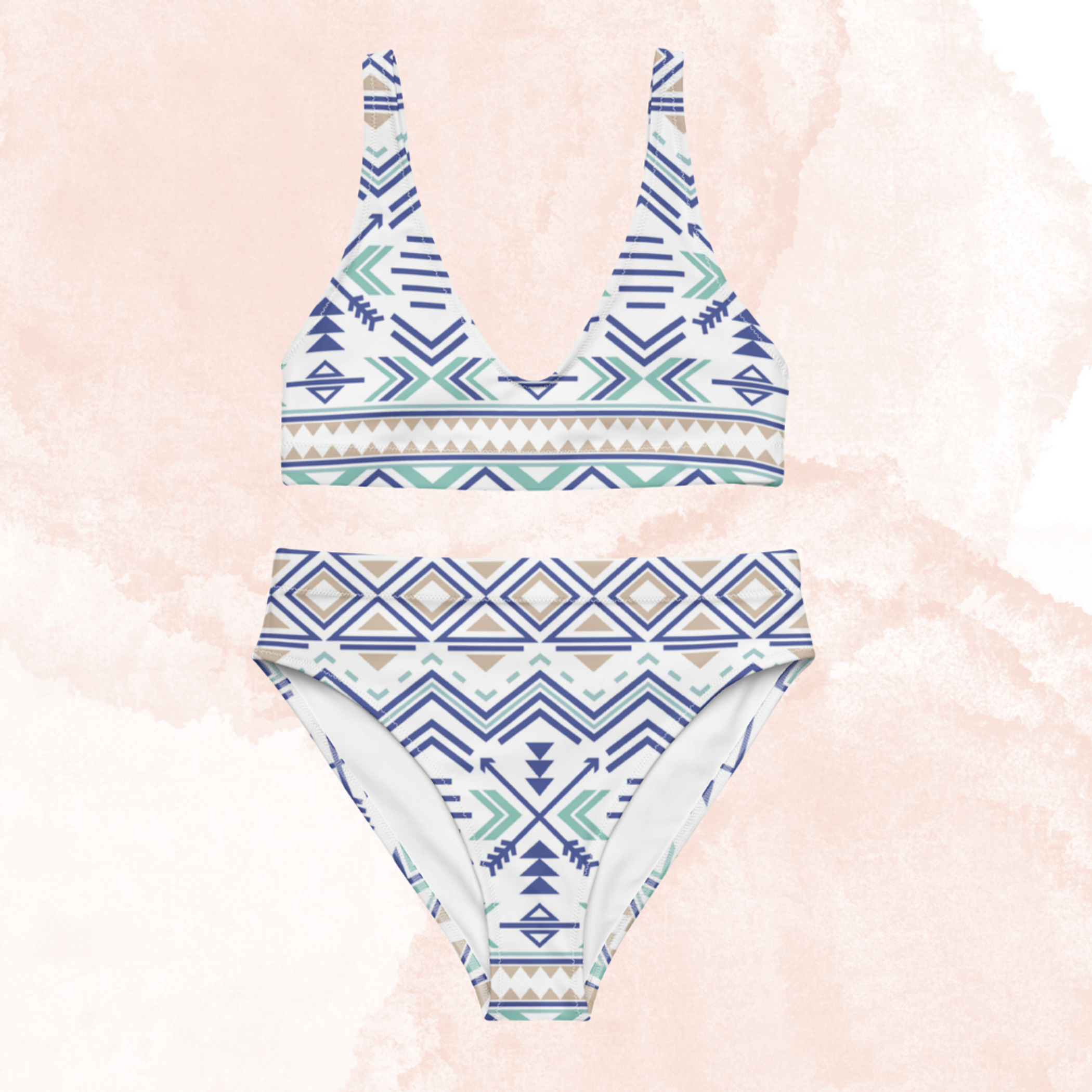 Women Recycled High-waisted Bikini in African Pattern Aztec