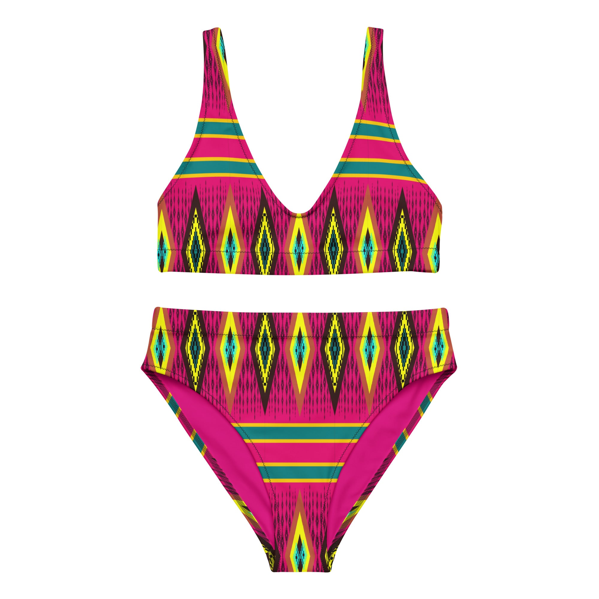 Pink Yellow African Print Recycled High Waisted Bikini for Women