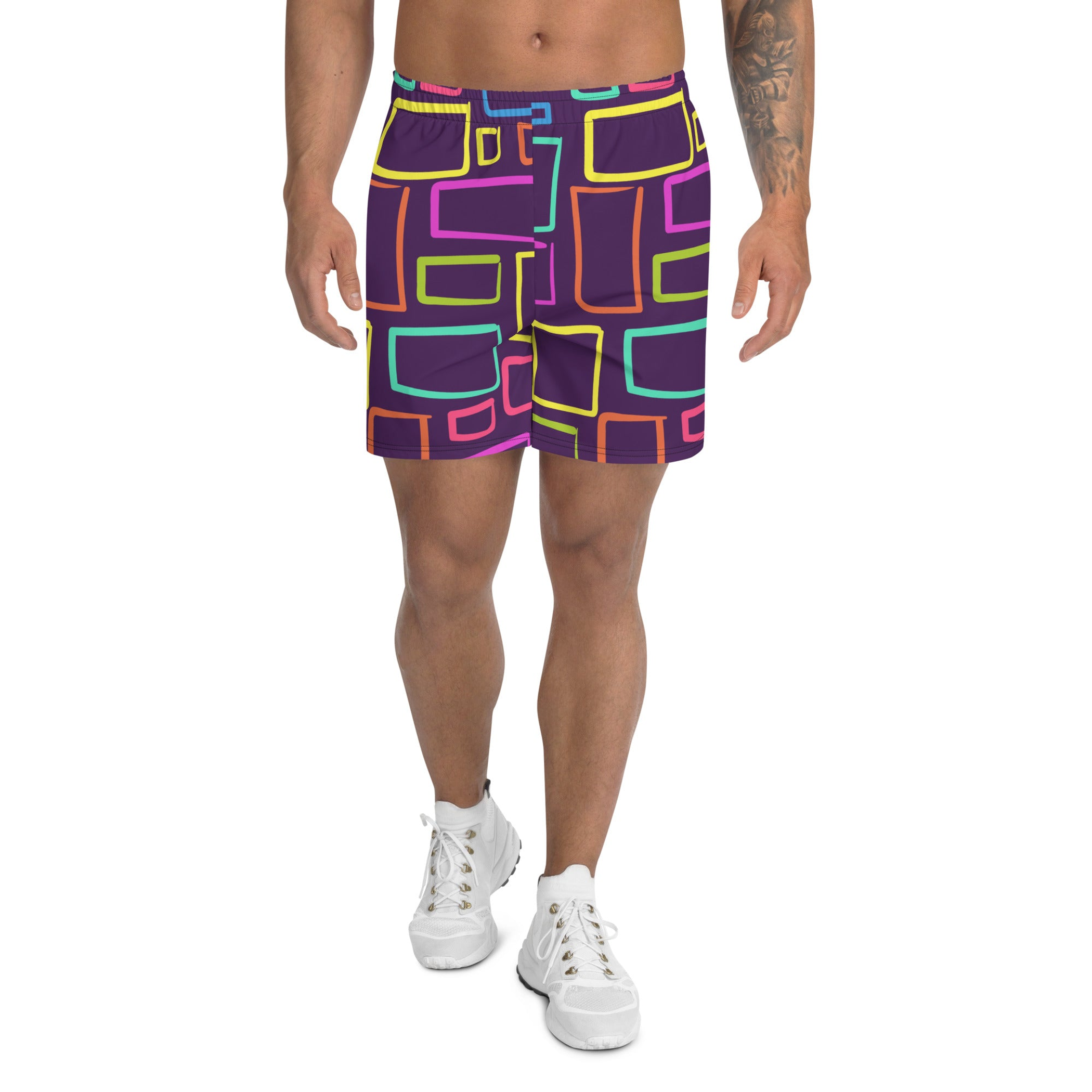 Multicoloured Box Print Men's Athletic Shorts