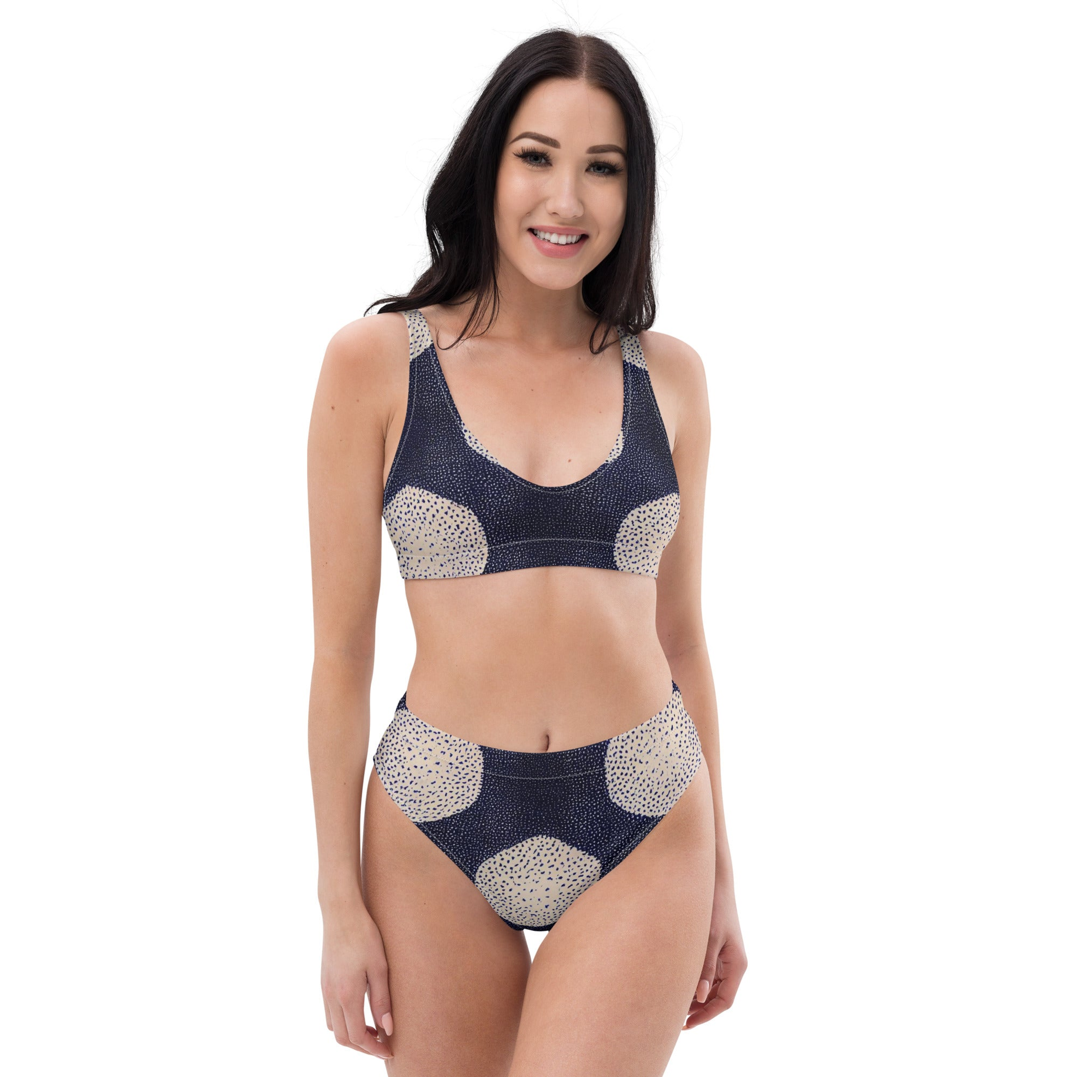 Cream Circle African Print High-Waisted Two Piece Swimwear for Women