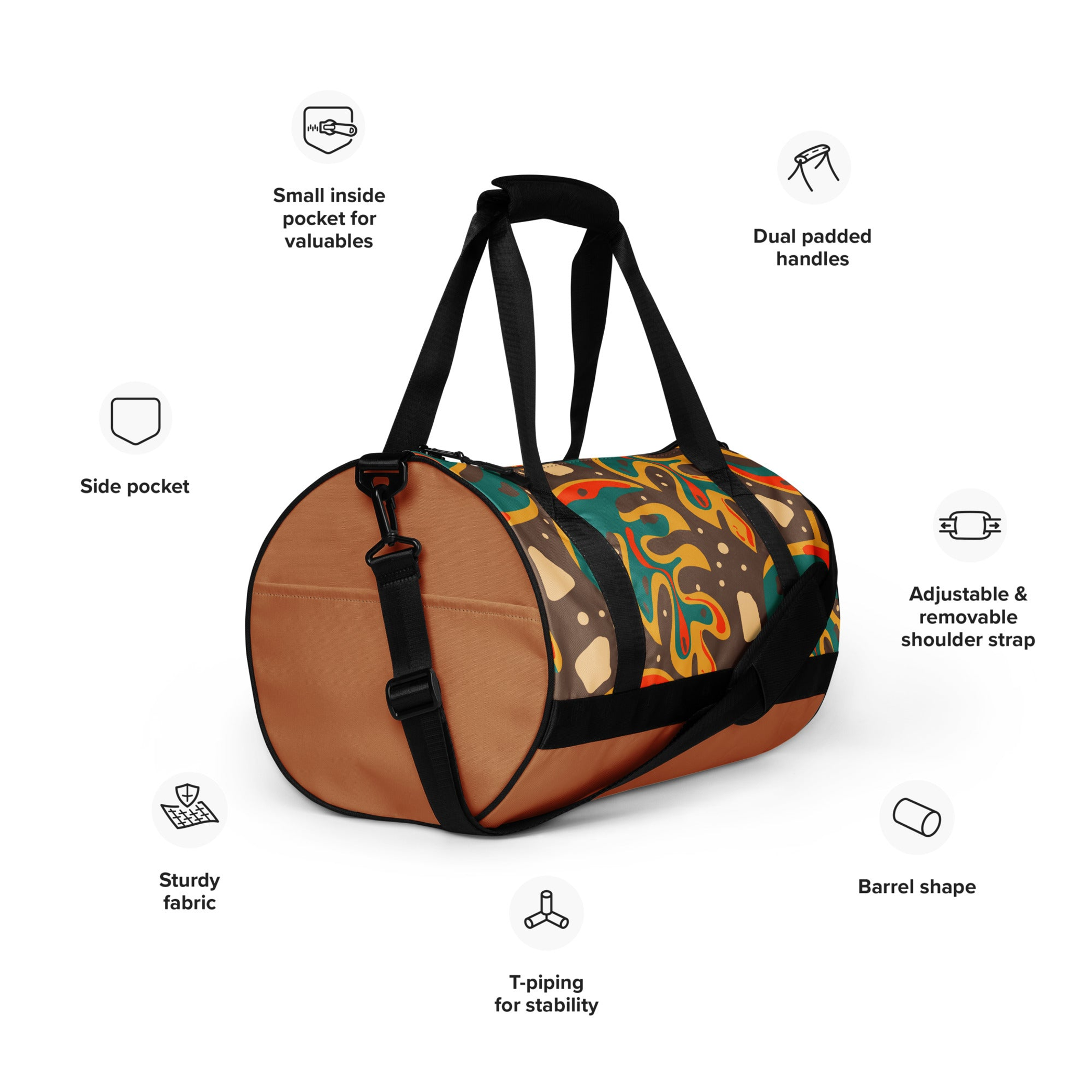 Brown Leafy Print Gym Bag