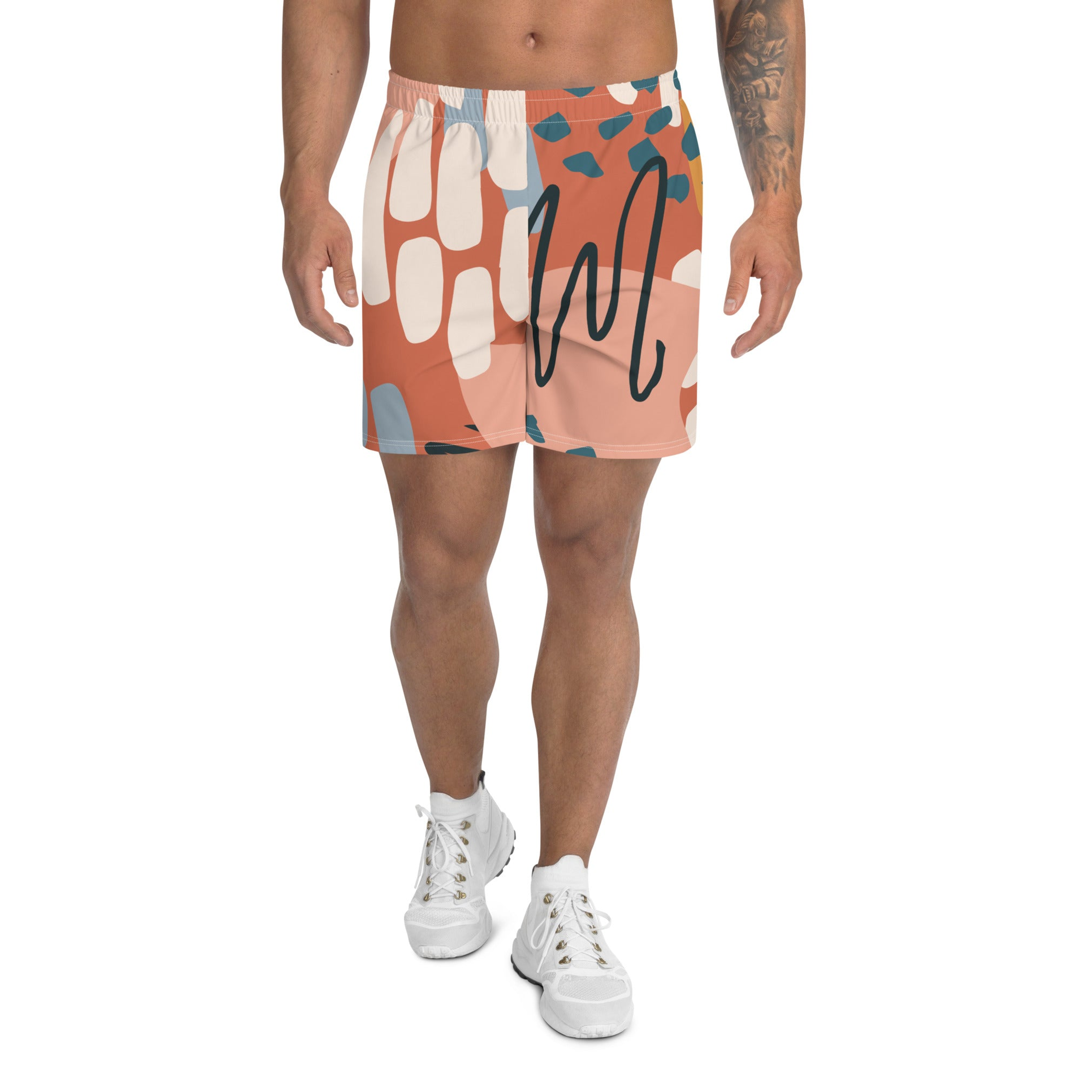 Men's Brown Abstract Print Multicolored Athletic Shorts