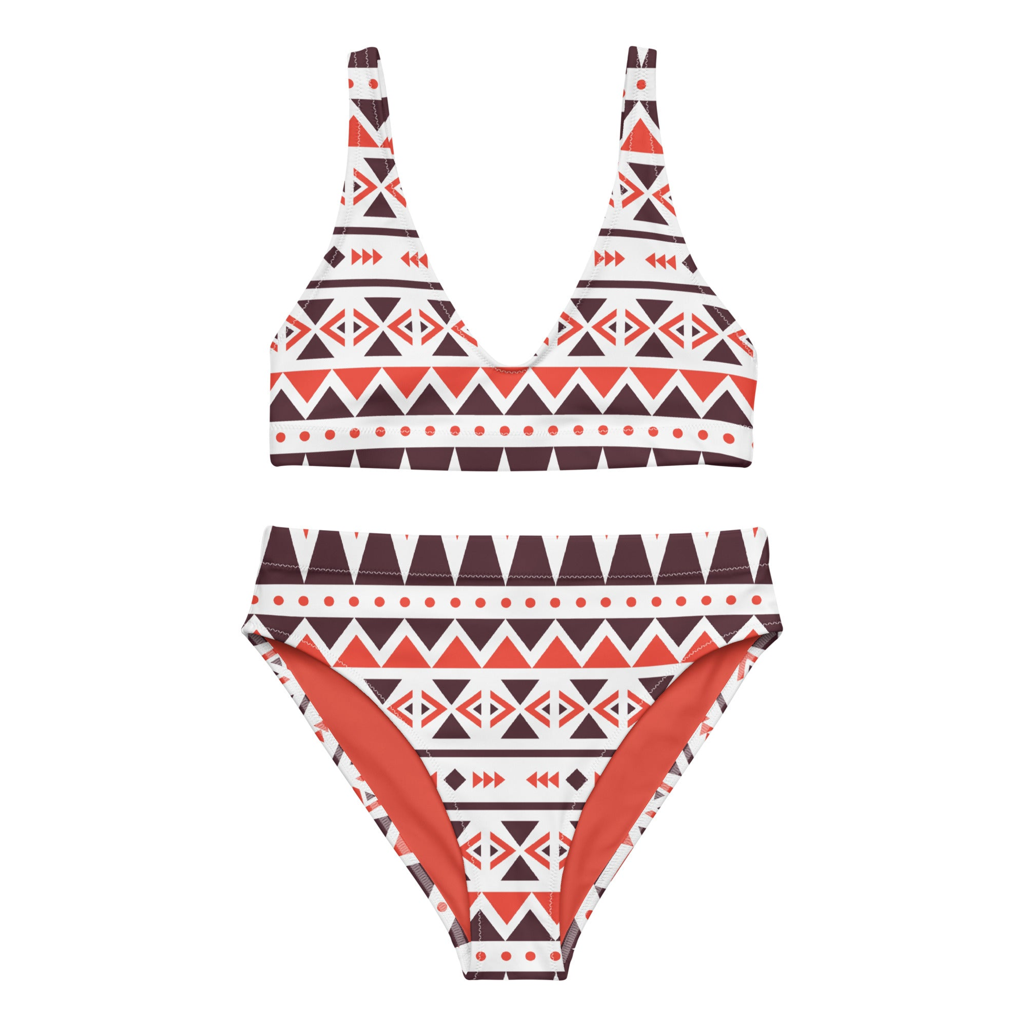 Brown and Orange Recycled High Waisted Bikini for Women