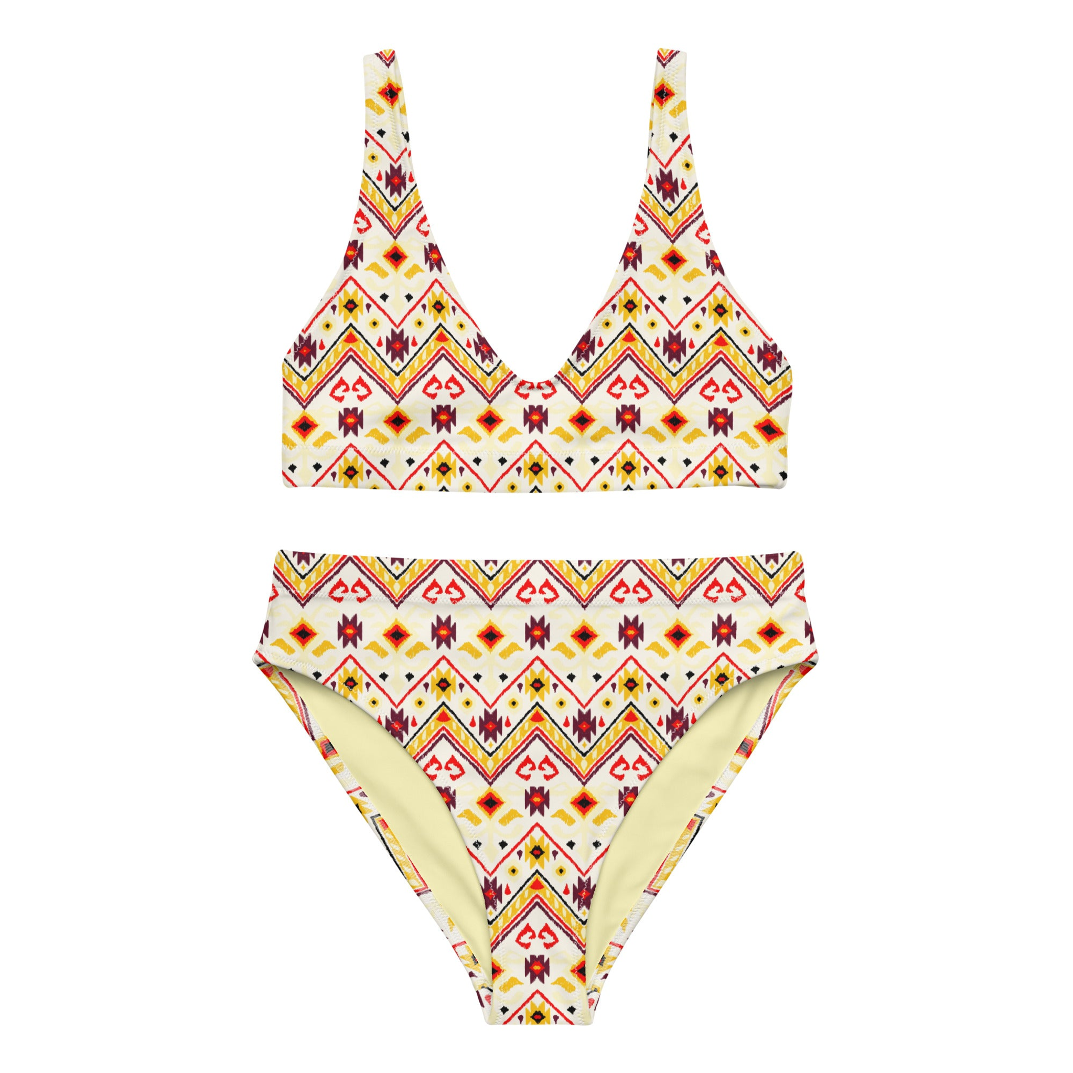 Yellow African Pattern Aztec Recycled High-waisted Bikini