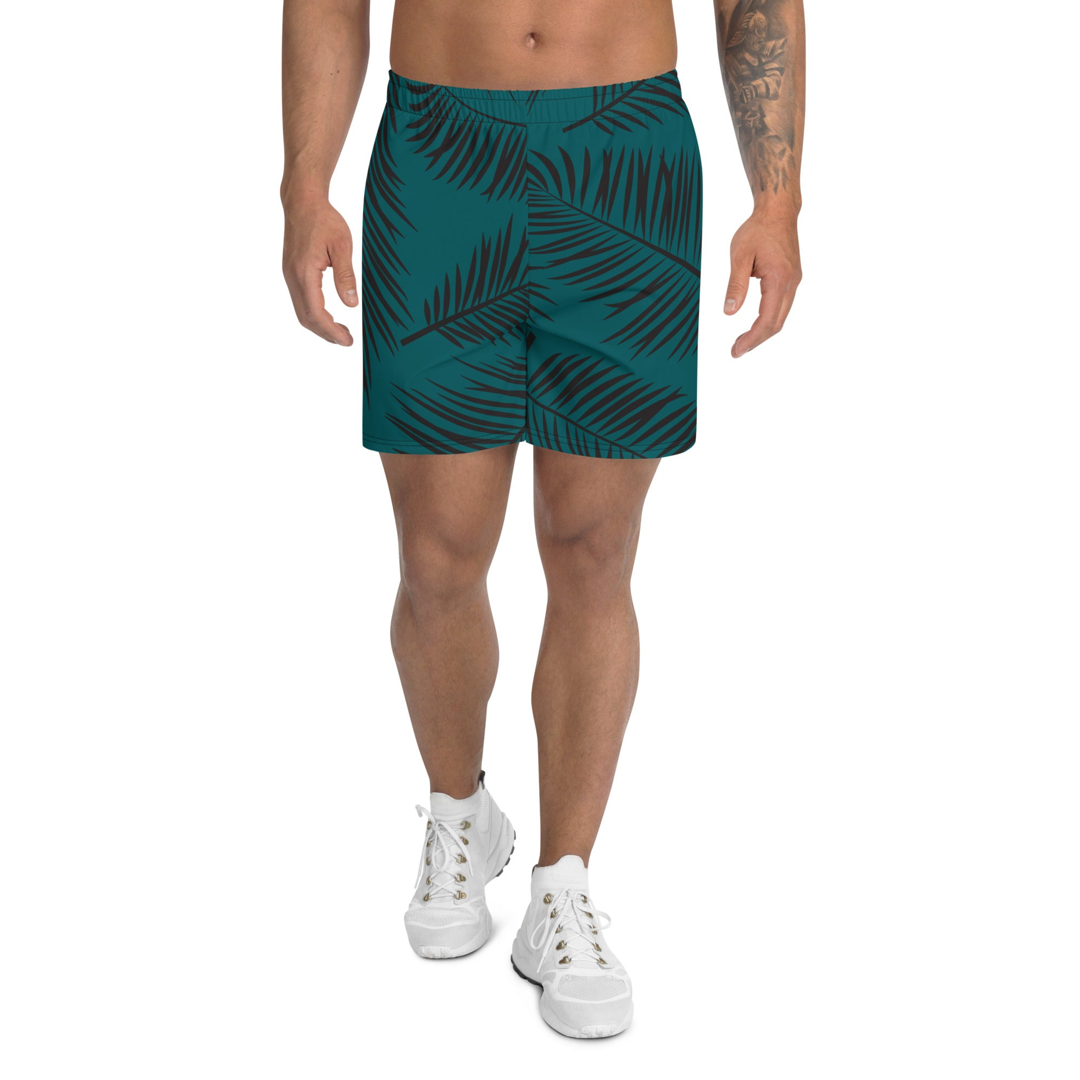 Men's Green Leaf Pattern Athletic Shorts