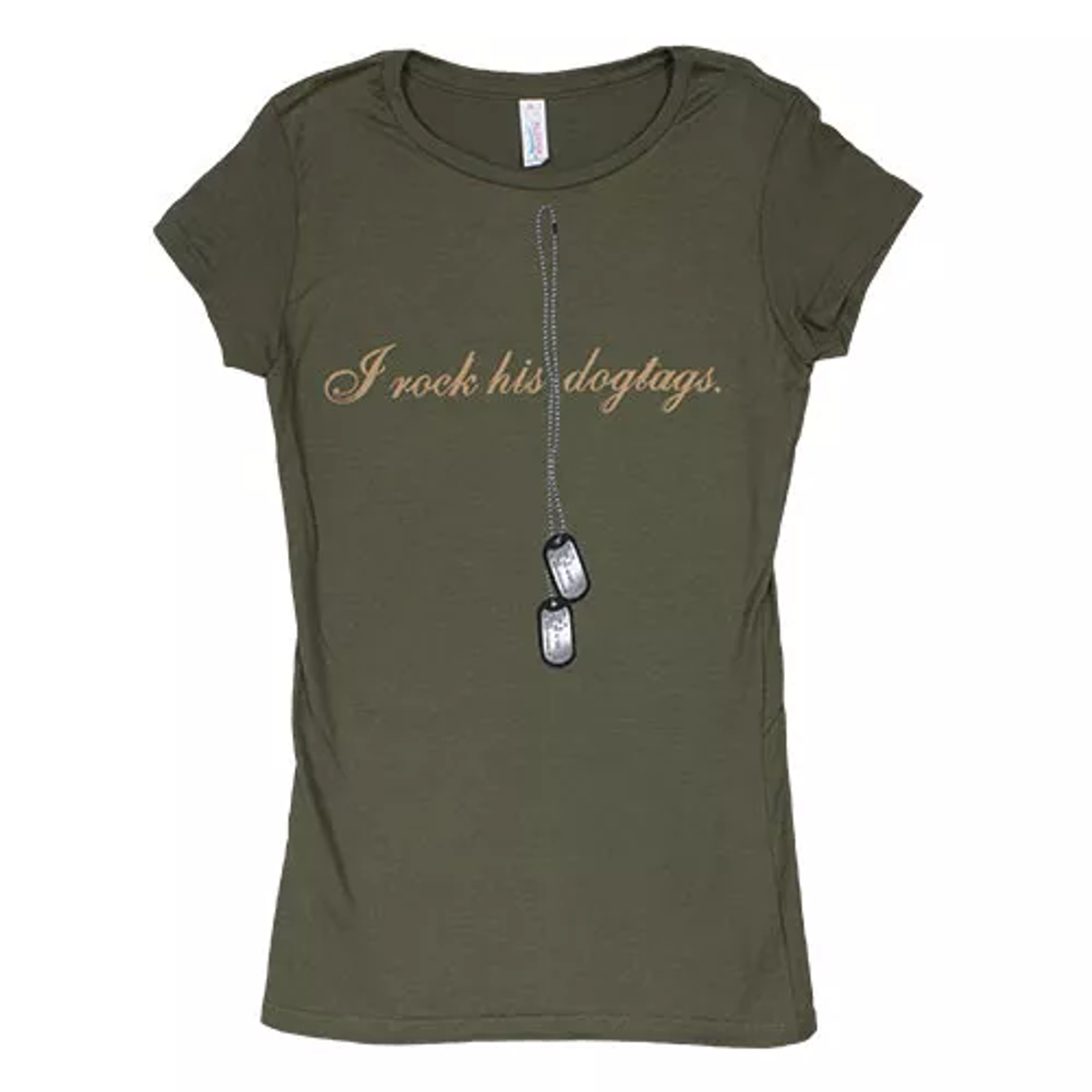 Women's Cotton Tee I Rock His Dogtags - Olive Drab Medium