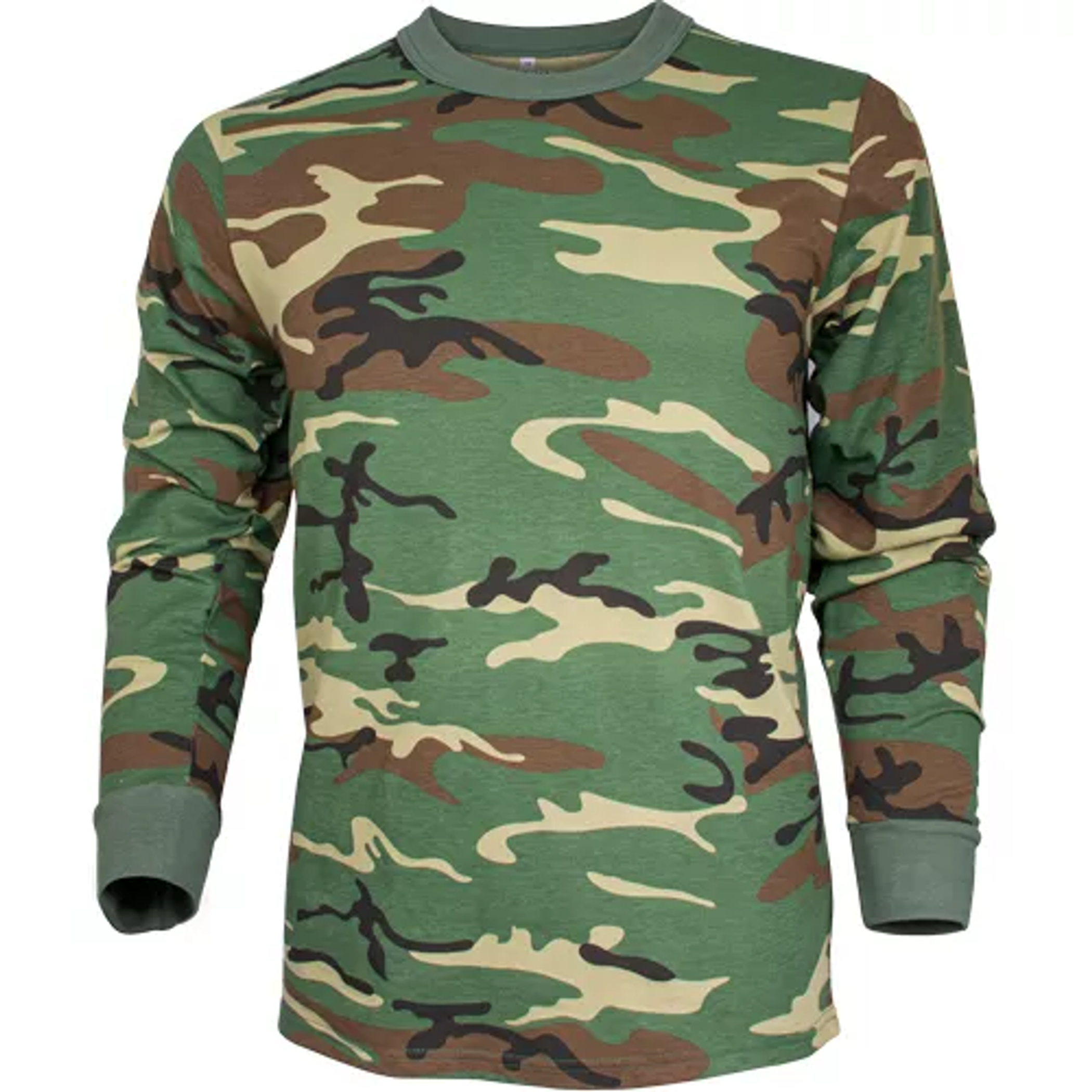 Men's Long Sleeve T-Shirt - Woodland Camo - Small