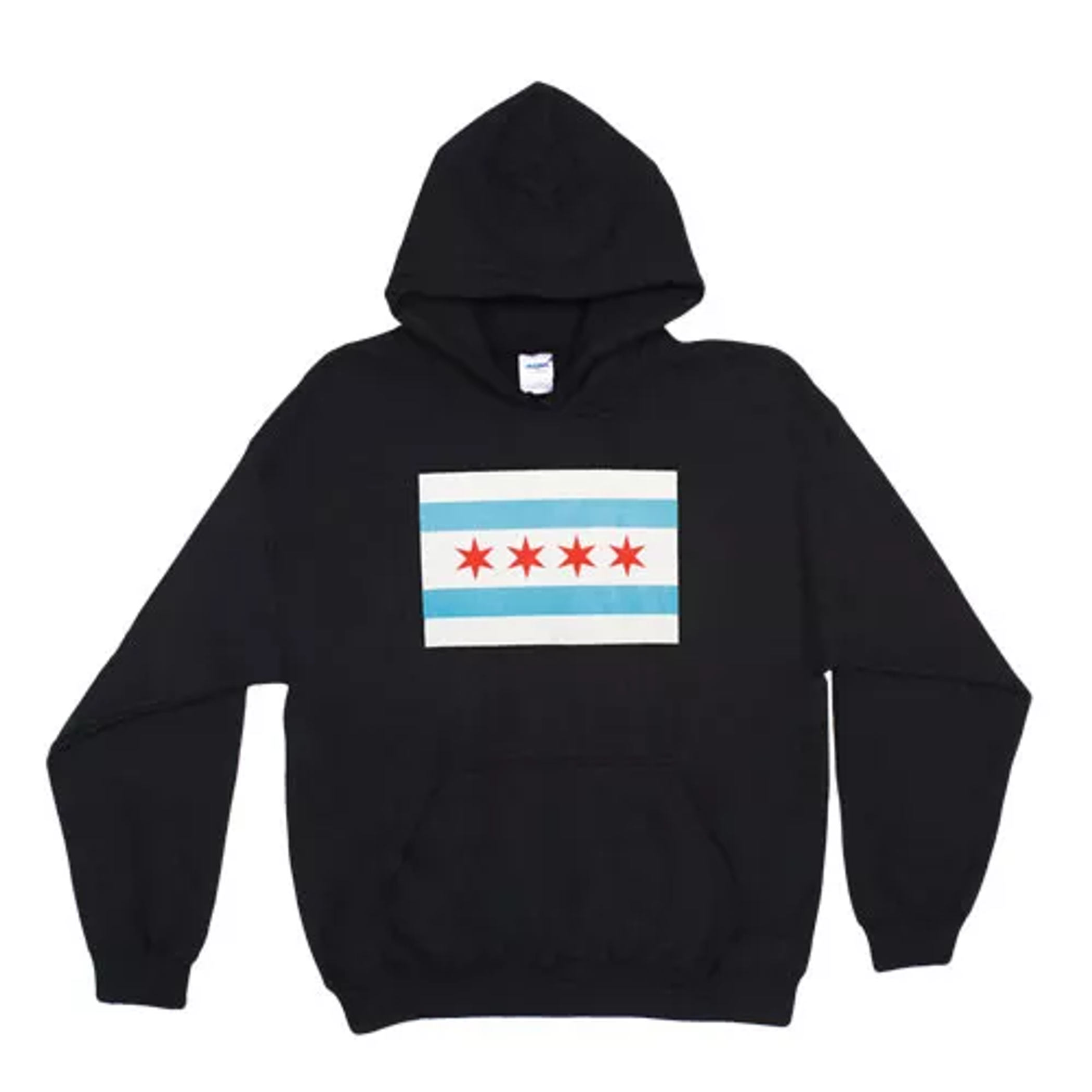 Pullover/Hooded Black Sweatshirt-Chicago Flag Small