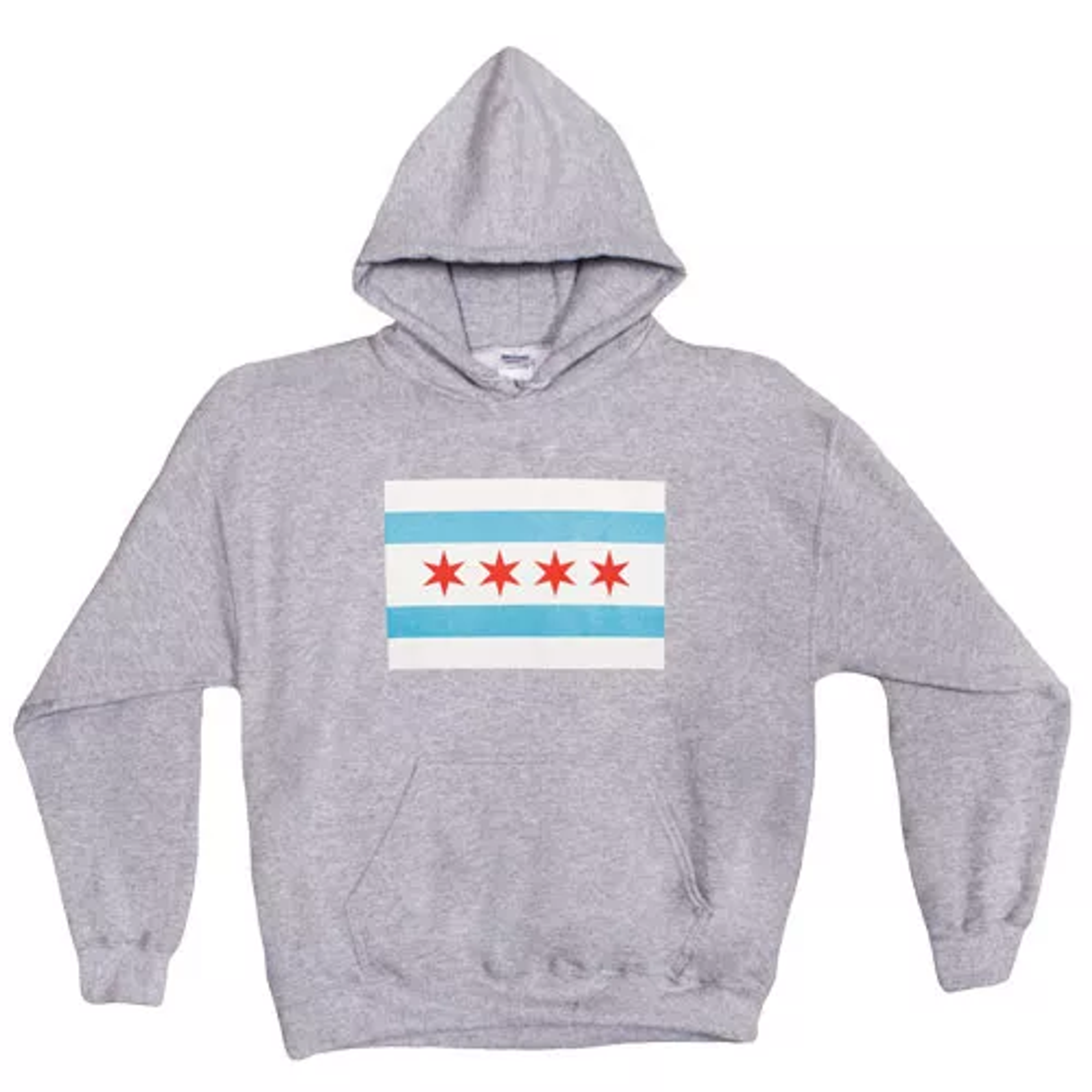 Pullover/Hooded Grey Sweatshirt-Chicago Flag Small