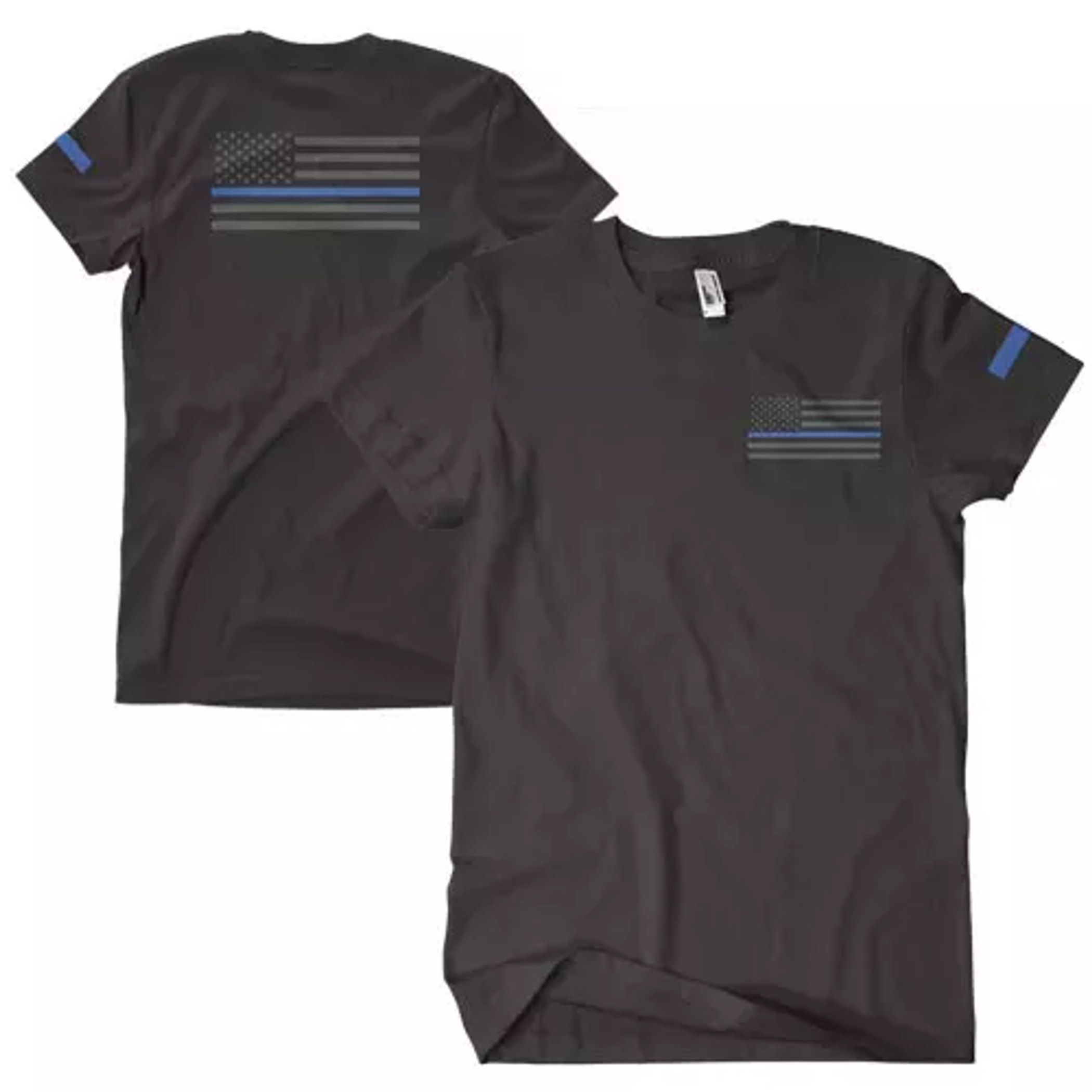 USA Flag/Thin Blue Line T-Shirt Black 2-Sided - Large