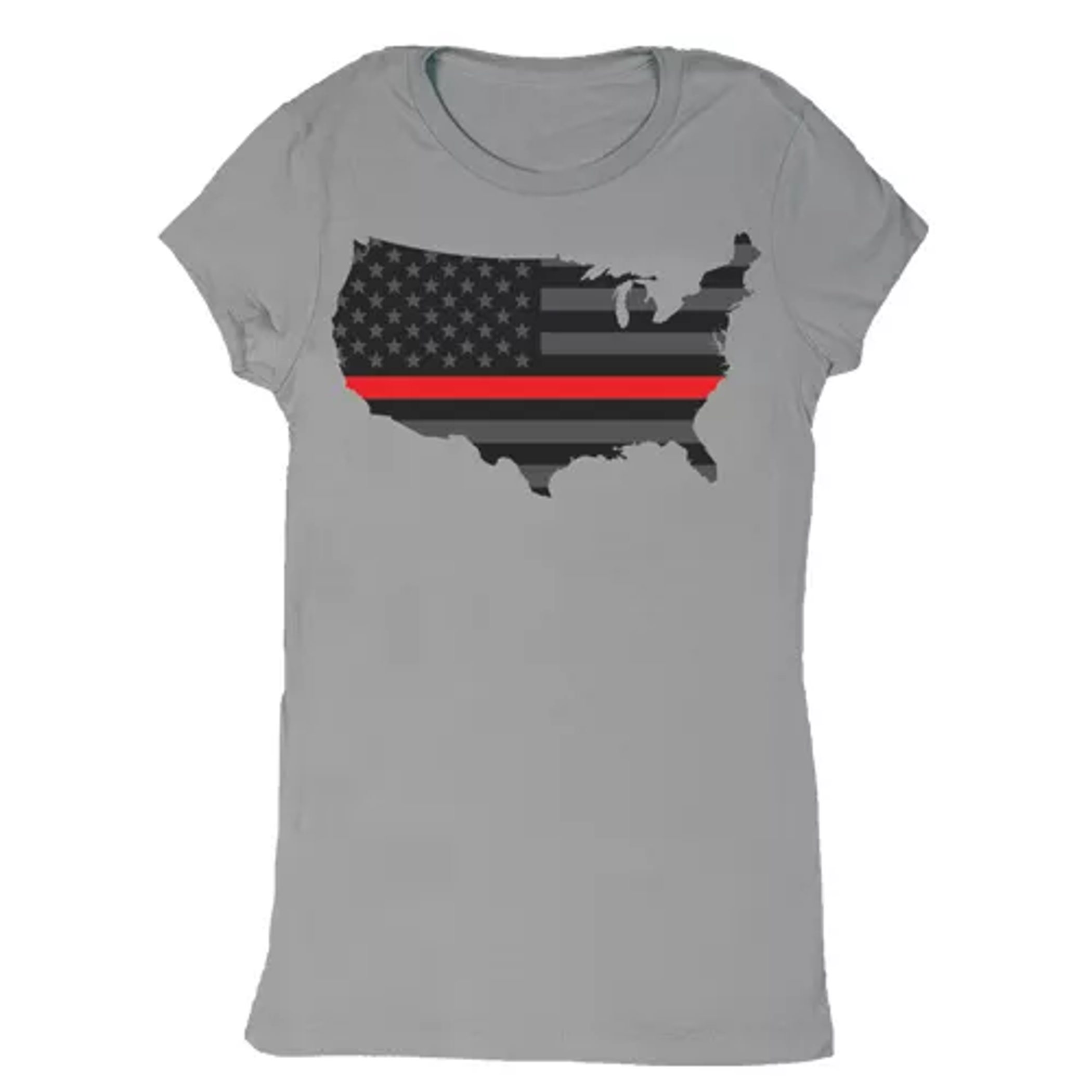 Women's Cotton Tee USA Flag/Thin Red Line Grey - Medium