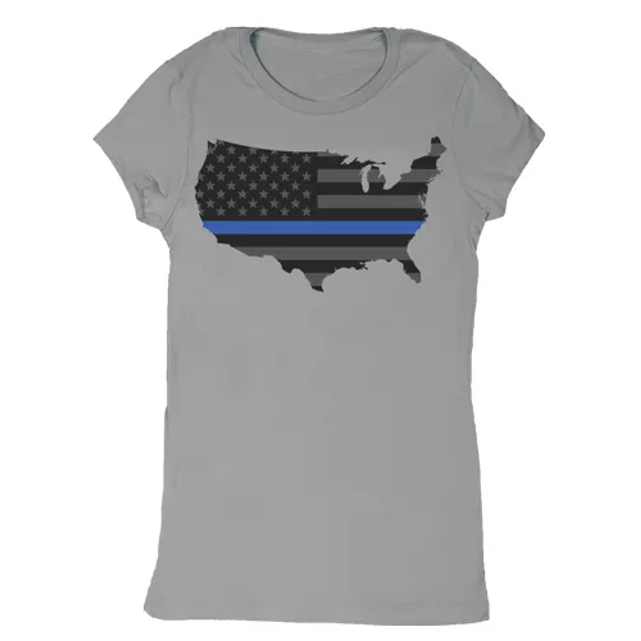 Women's Cotton Tee USA Flag/Thin Blue Line Grey - 2XL