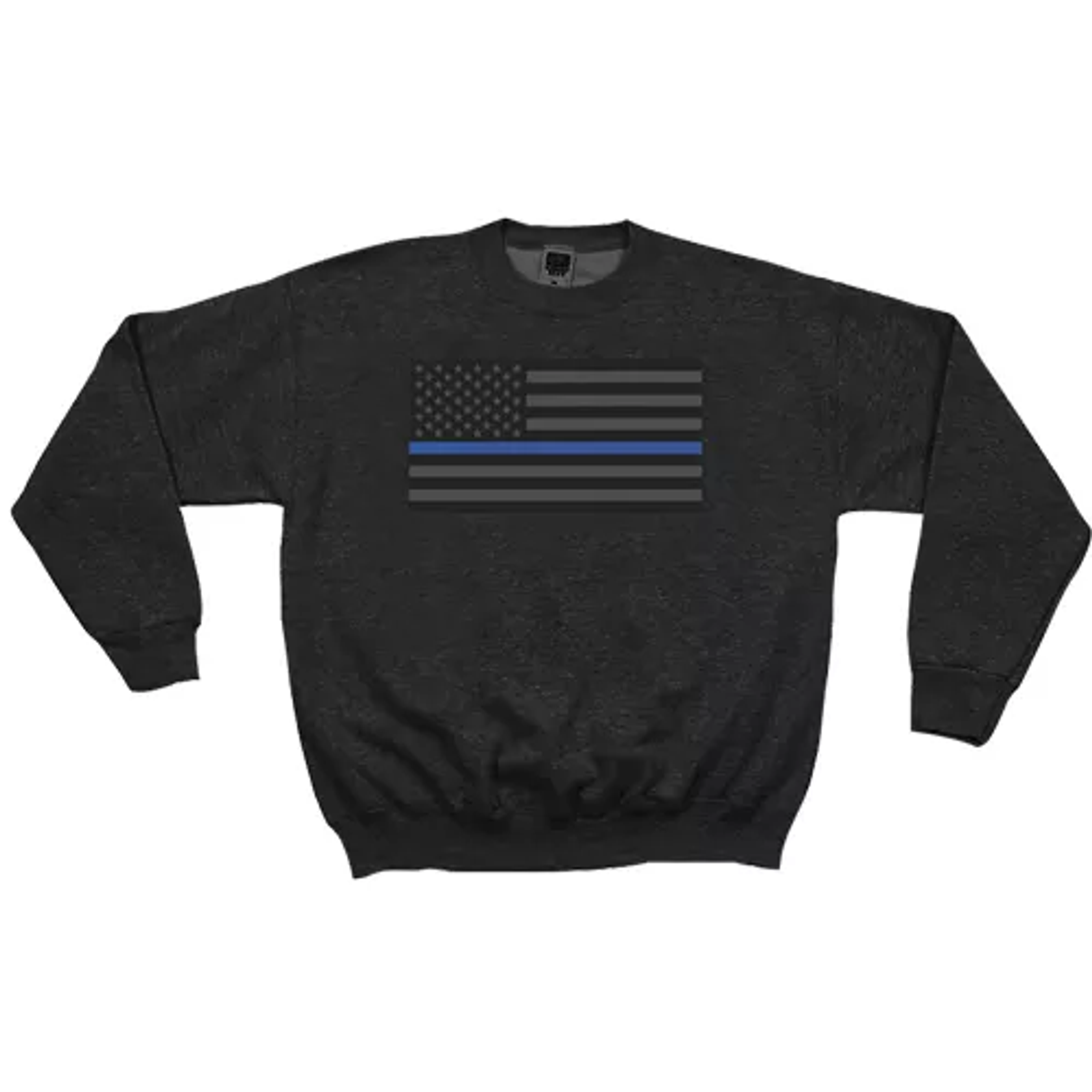 USA Flag/Thin Blue Line Crewneck Sweatshirt Black - Large