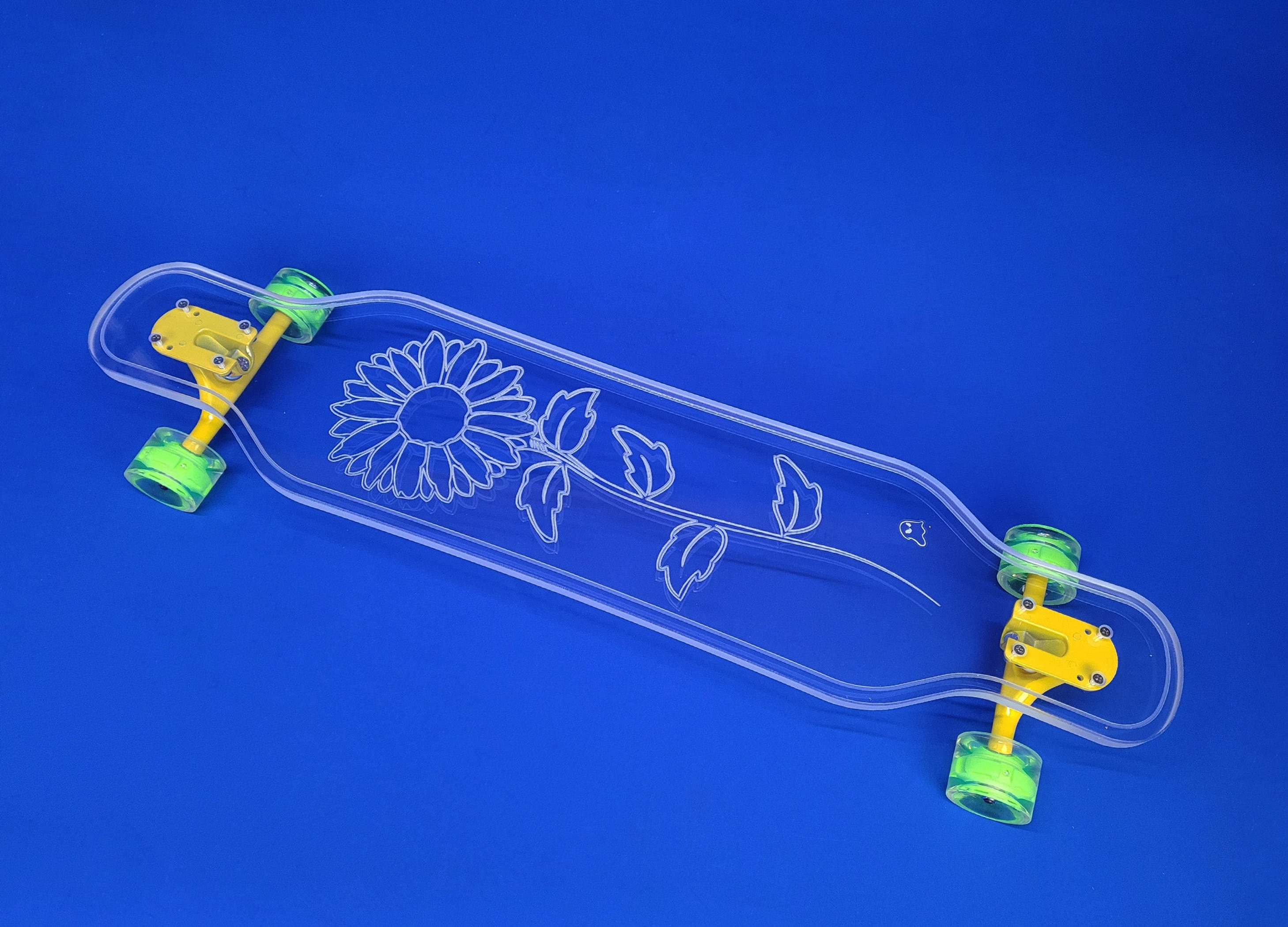 Sunflower Skateboard - Color: Yellow  | Size: 40 IN | Pack Of: 1 | Style: Sunflower 40" platypus, yellow trucks and green light up wheels